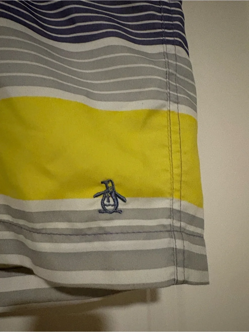 Penguin by Munsingwear Men's Yellow, Navy & White Striped Swim Trunks